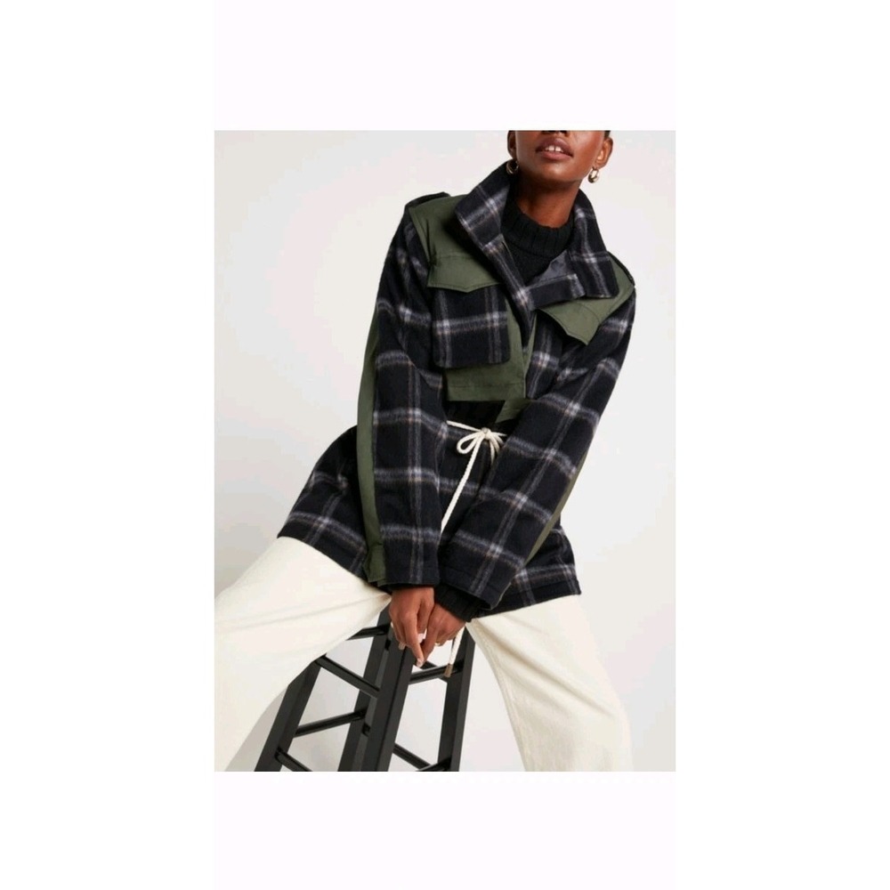 G Goop‎ Friedlander Parka Wool Mohair Oversized Coat XL Green Black Plaid